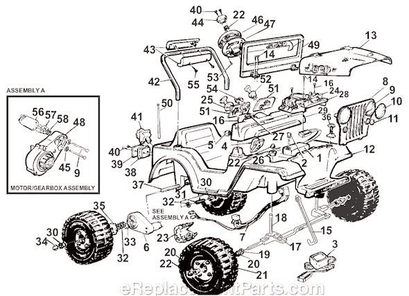 Page A Diagram and Parts List for 76136-84750  Power Wheels Ride-On Cars